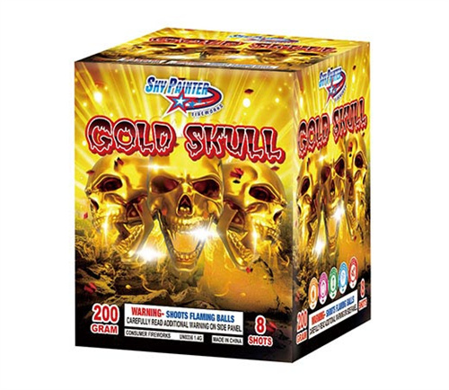 SKY PAINTER FIREWORKS 200GRAM CAKE SP2202 GOLD SKULL 8 shots CAKE FIREWORKS