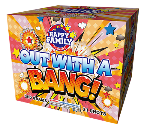 HAPPY FAMILY FIREWORKS 500GRAM JL21083 OUT WITH A BANG 21 shots CAKE FIREWORKS