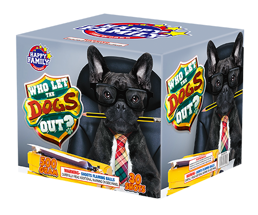 HAPPY FAMILY FIREWORKS 500GRAM JL522010 WHO LET THE DOGS OUT 30 shots CAKE FIREWORKS