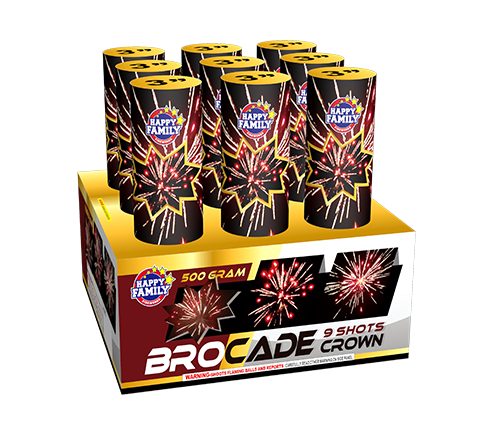 3' 9SHOTS BROCADE CROWN 500GRAM CAKE JL522093 from HAPPY FAMILY FIREWORKS