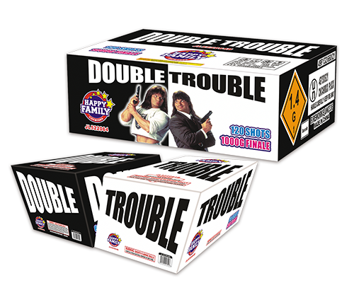 HAPPY FAMILY FIREWORKS 500GRAM JL522064（A/B） DOUBLE TROUBLE 60 shots CAKE FIREWORKS