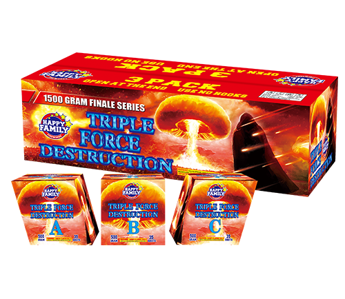 HAPPY FAMILY FIREWORKS 500GRAM JL522065 TRIPLE FORCE DESTRUCTION 105shotsL+I+R CAKE FIREWORKS