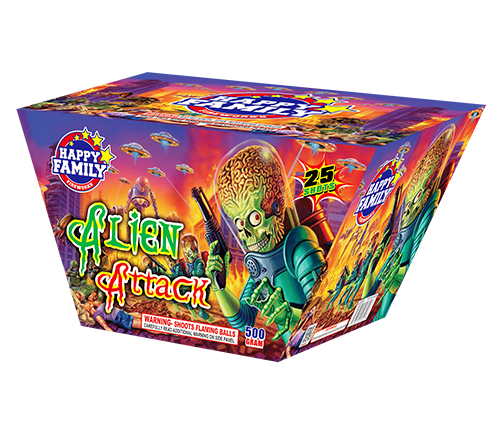 HAPPY FAMILY FIREWORKS 500GRAM JL523019 Alien Attack 25shots CAKE FIREWORKS